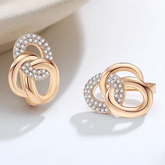 New Circle Huggie Earrings 14K Gold Plated CZ Geometric Preppy Timeless Chic - Picture 5 of 11